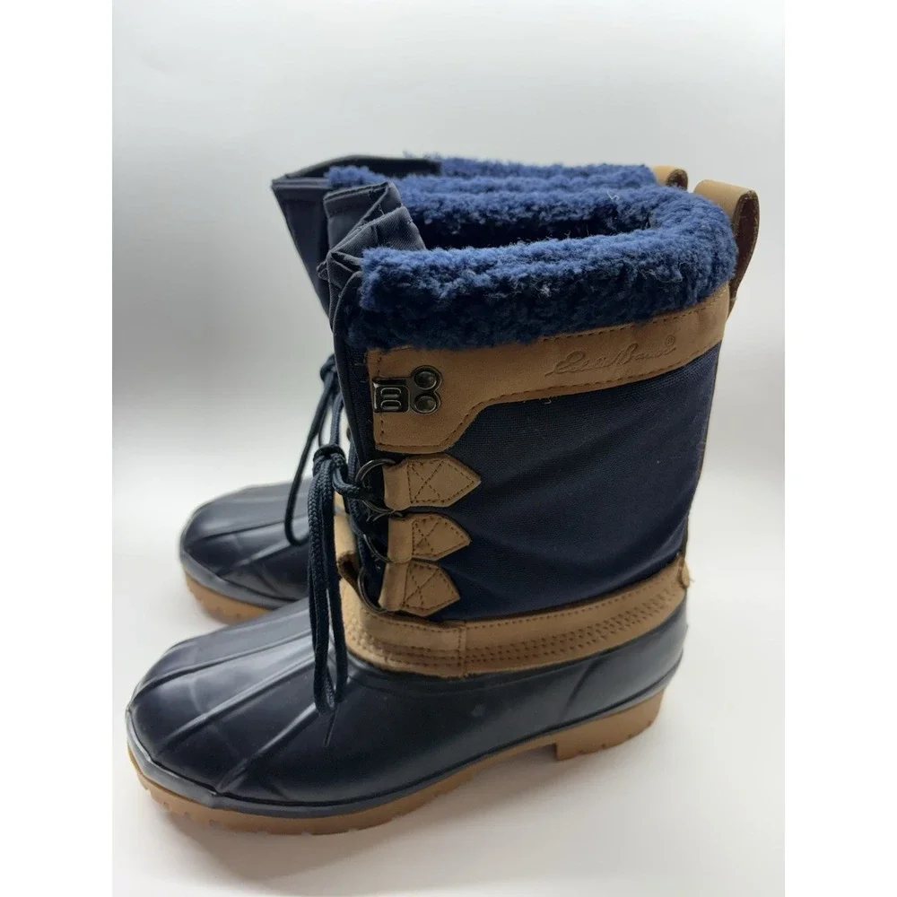 Eddie Bauer Duck Boots Women 8 R551 Navy/Tan Waterproof Lace Up Non-Marking Sole